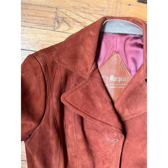 Vintage 70s Suede Trench Coat | Rust Orange Belted Maxi Jacket | Size M - Picture 12 of 13